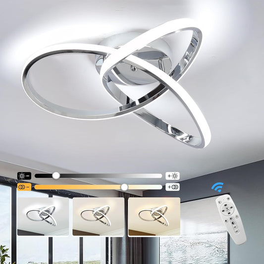 Dimmable LED Ceiling Light 42W – Modern Silver 40cm Lamp with Remote