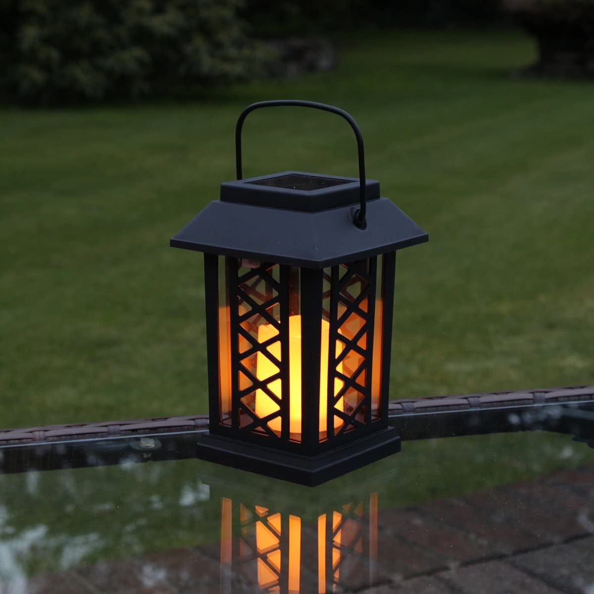Lanternes solaires jardin décoratives noir mat avec bougie LED