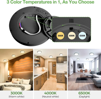 15W 1800LM LED Ceiling Light. Ultra Thin 18cm Round Black Flush Mount Lamp IP44 Waterproof. 3000K/4000K/6500K for Bathroom. Bedroom. Kitchen. Living Room. Toilet. Utility Room