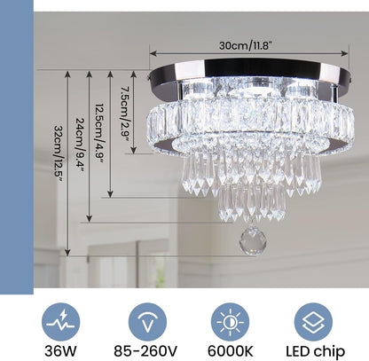 Modern Crystal LED Ceiling Light. 11.8 Round Flush Mount Chandelier