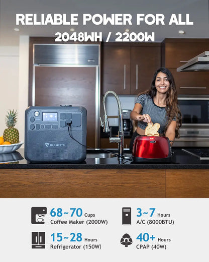 BLUETTI AC200MAX Portable Power Station - 2048Wh LiFePO4 Battery Backup. Expandable to 8192Wh w/ 4 2200W AC Outlets (4800W Peak). 30A RV Output. Solar Generator for Outdoor Camping. Home Use. Emergency | Best Solar