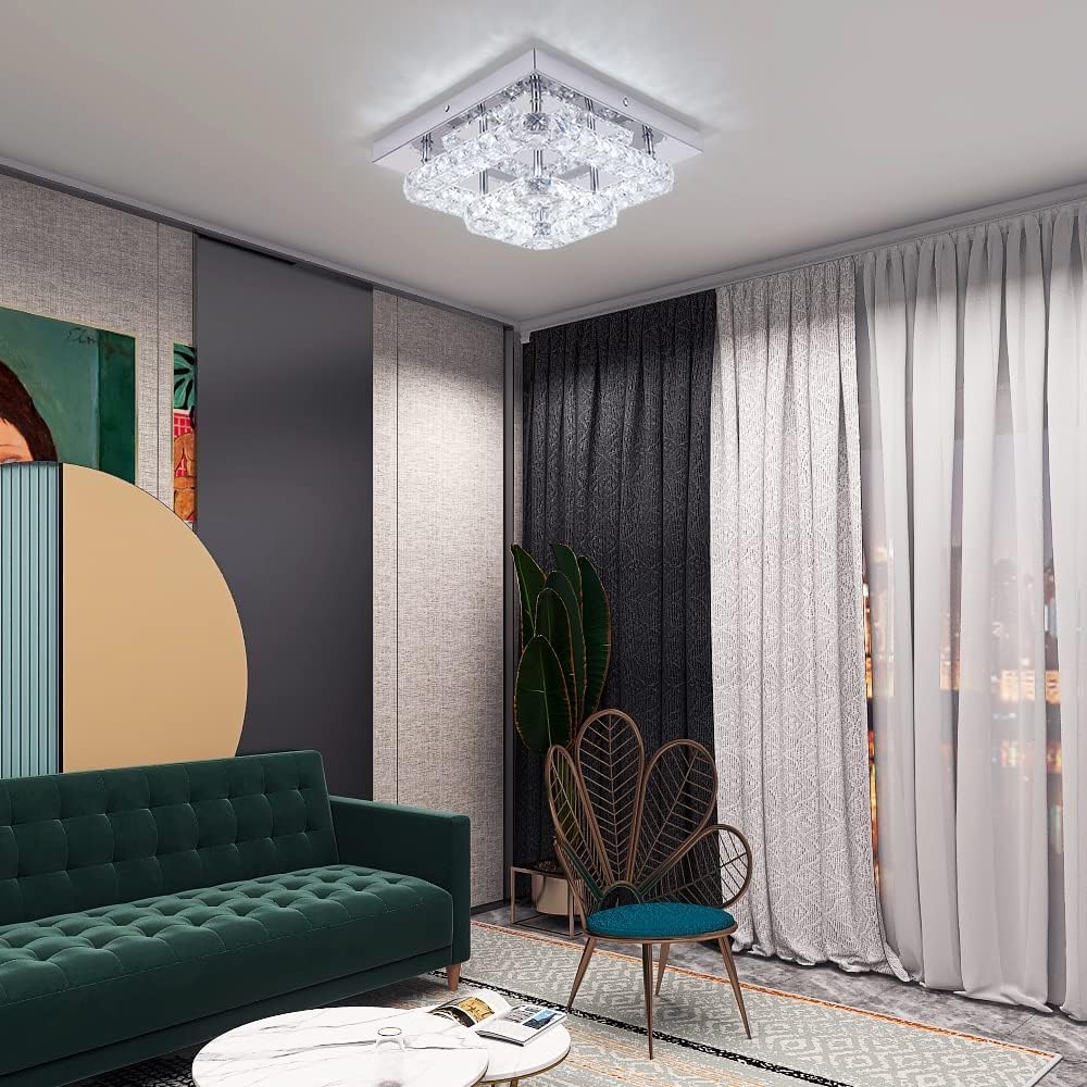 GreeLustr Modern Crystal Chandelier Square K9 LED Ceiling Light Fixture
