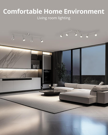 6-Way Rotatable LED Spot Ceiling Light – Modern Matte Nickel Fixture with 4000K Natural White Lighting for Living Rooms. Kitchens. Bedrooms. and Hallways