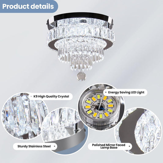11.8 Crystal LED Ceiling Light Modern Dimmable Flush Mount Chandelier