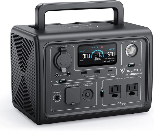 BLUETTI EB3A Portable Power Station - 268Wh LiFePO4 Battery Backup w/ 2 600W (1200W Surge) AC Outlets. Recharge from 0-80% in 30 Min.. Solar Generator for Outdoor Camping | Best Solar