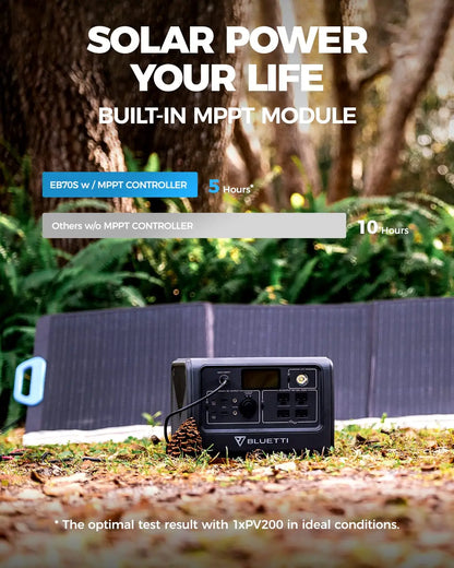 BLUETTI EB70S Portable Power Station - 716Wh LiFePO4 Battery Backup w/ 4 800W AC Outlets (1.400W Peak). 100W Type-C. Solar Generator for Road Trip. Off-grid. Power Outage | Best Solar