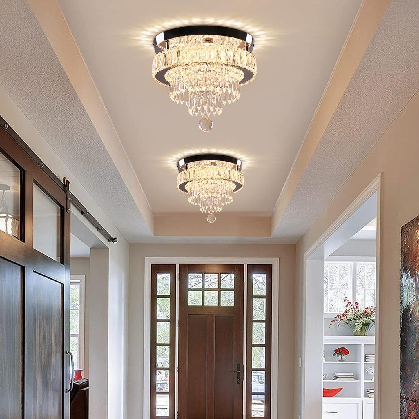 11.8 Modern Crystal LED Ceiling Chandelier Flush Mount with Remote