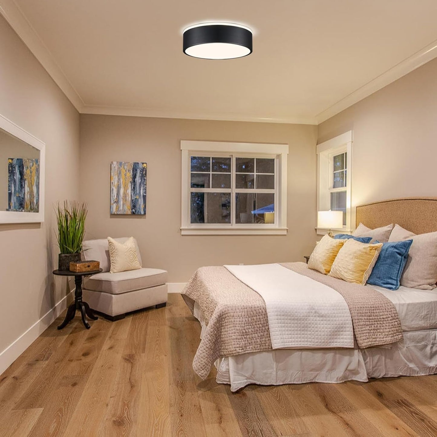 Modern LED Ceiling Light. 24W 4000K Black Metal Flush Mount Lamp 11.8 Inch for Bedroom. Living Room. Kitchen. Bathroom. Hallway. Dining Room. Lounge
