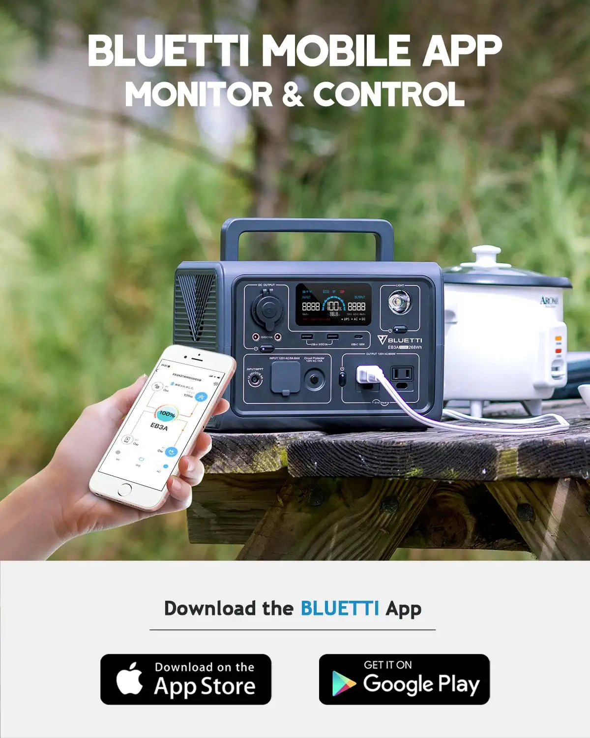 BLUETTI EB3A Portable Power Station - 268Wh LiFePO4 Battery Backup w/ 2 600W (1200W Surge) AC Outlets. Recharge from 0-80% in 30 Min.. Solar Generator for Outdoor Camping | Best Solar