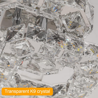 Crystal LED Ceiling Light Fixture. Square Flush Mount 3-Color Chandelier for Bedroom. Kitchen. Hallway