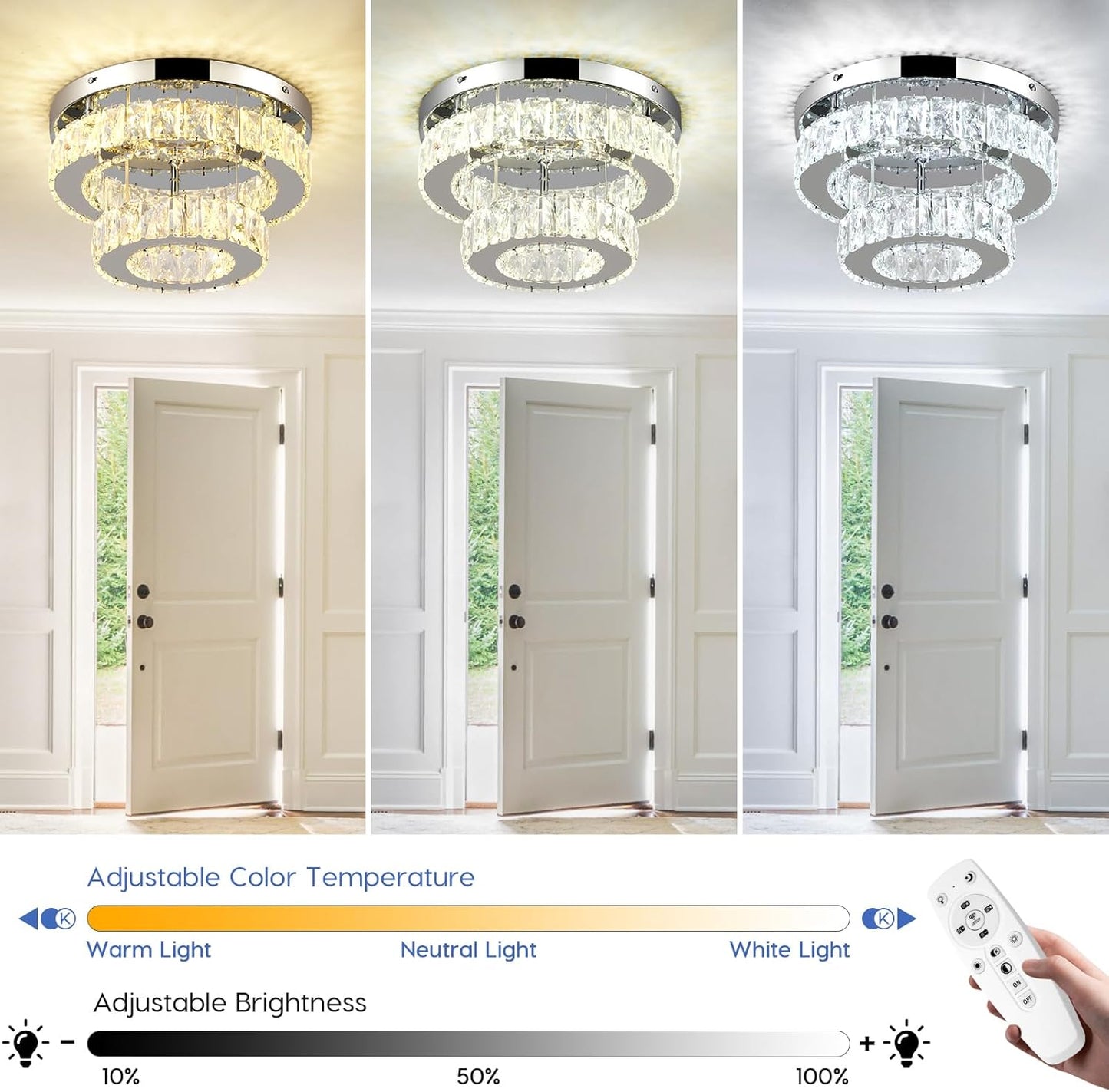 11.8 Modern Crystal Chandelier LED Flush Mount Ceiling Light Remote