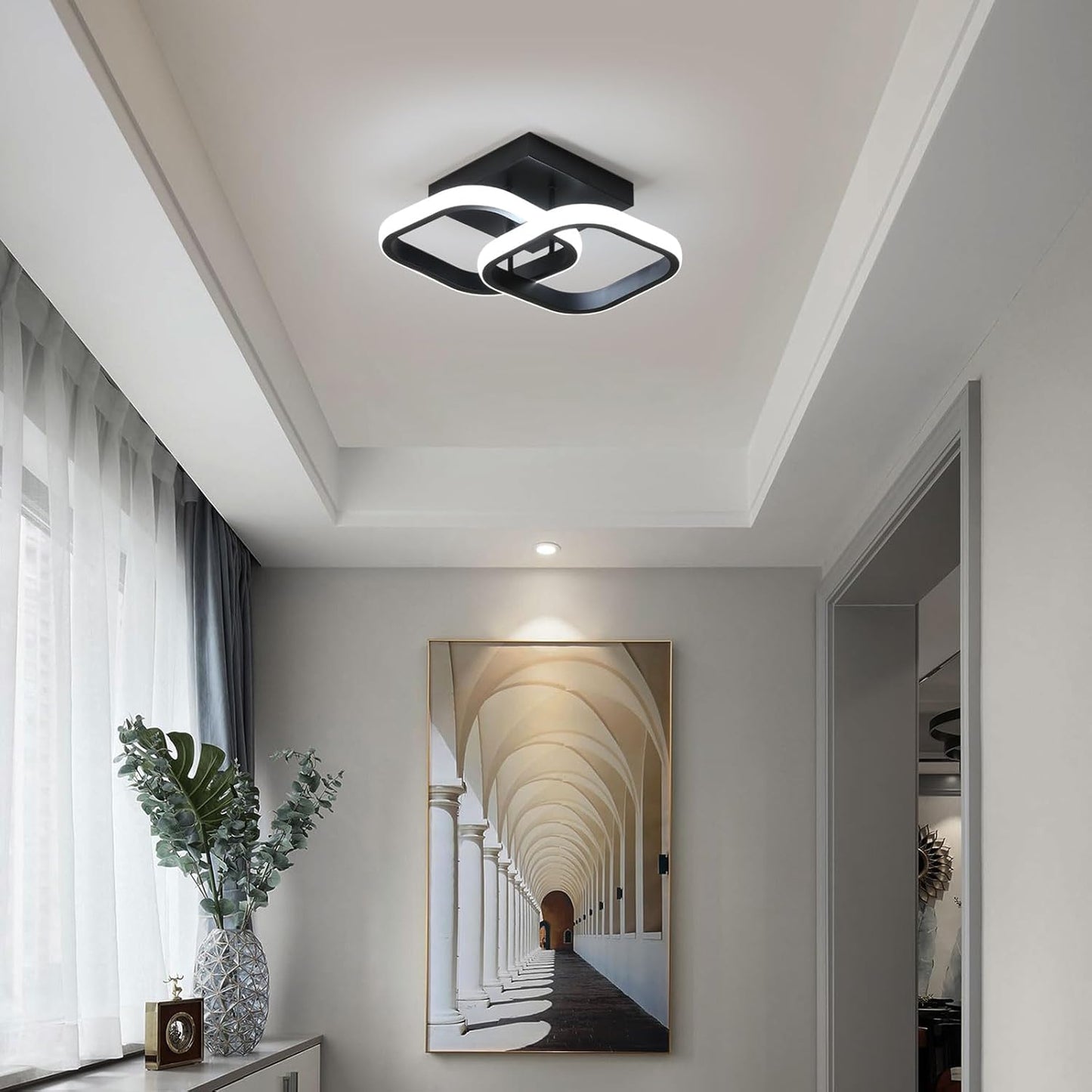 Dimmable LED Ceiling Light Square 22W Black Lamp with Remote Control