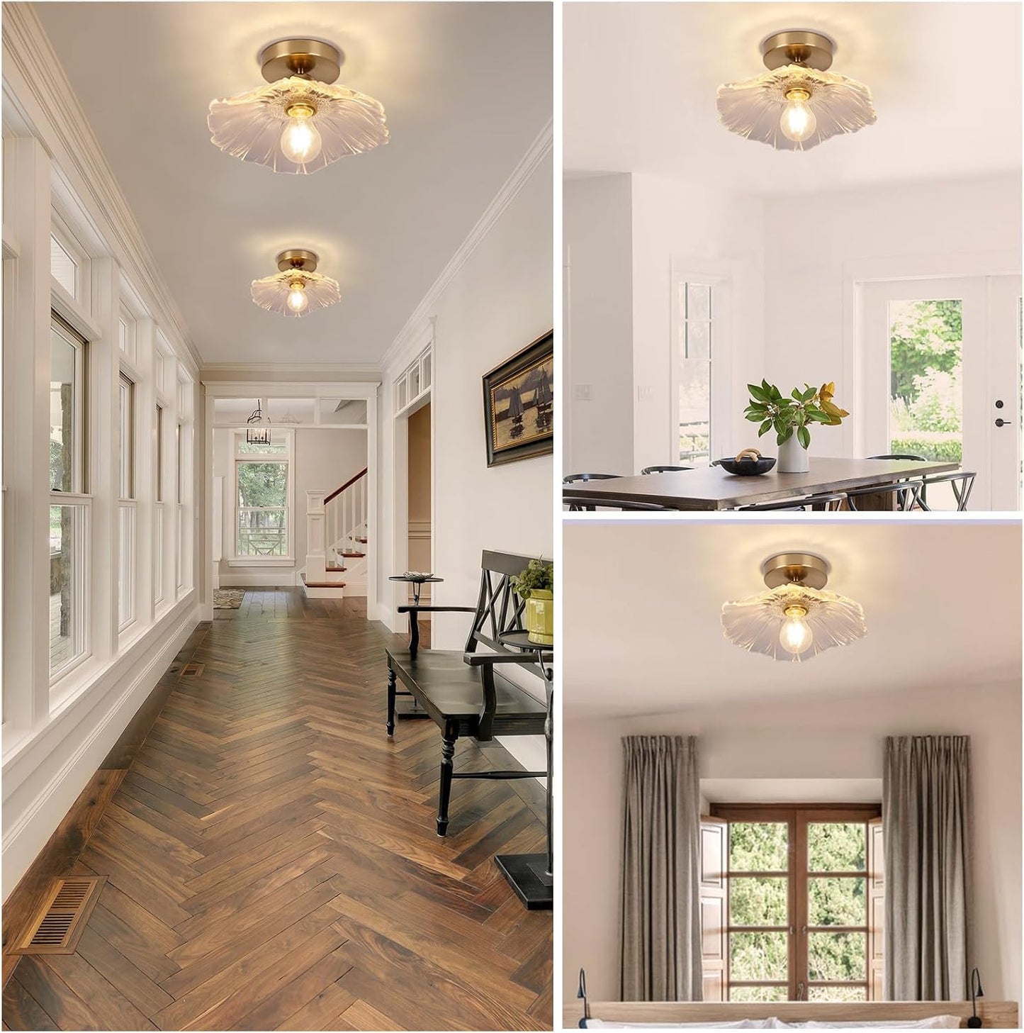 Flush Mount Ceiling Light Chandelier – Clear Glass Shade. 1-Light Fixture for Rooms