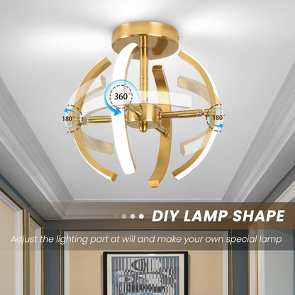 LED Ceiling Light. Elegant Gold Curved Design with 4 Strips. 22W Modern Ceiling Fixture for Hallway. Office. Bedroom. Kitchen. Living Room. Dining Room (Cool White 6000K)