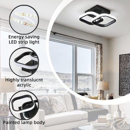 Dimmable LED Ceiling Light Square 22W Black Lamp with Remote Control