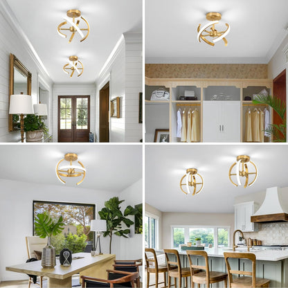 LED Ceiling Light. Elegant Gold Curved Design with 4 Strips. 22W Modern Ceiling Fixture for Hallway. Office. Bedroom. Kitchen. Living Room. Dining Room (Cool White 6000K)