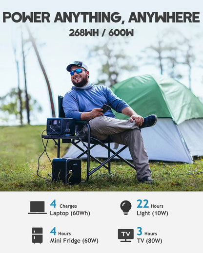 BLUETTI EB3A Portable Power Station - 268Wh LiFePO4 Battery Backup w/ 2 600W (1200W Surge) AC Outlets. Recharge from 0-80% in 30 Min.. Solar Generator for Outdoor Camping | Best Solar