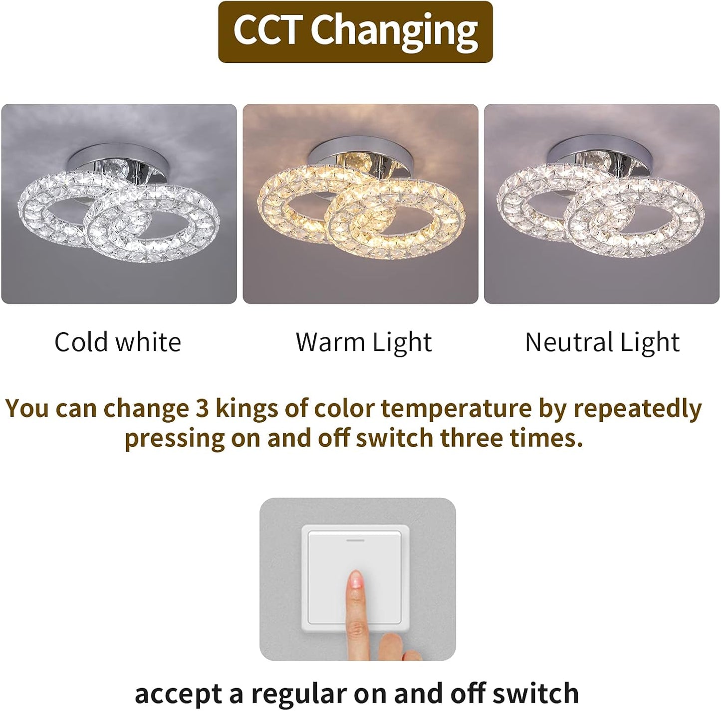 Crystal LED Ceiling Light Fixture. Modern 2-Ring Flush Mount Chandelier