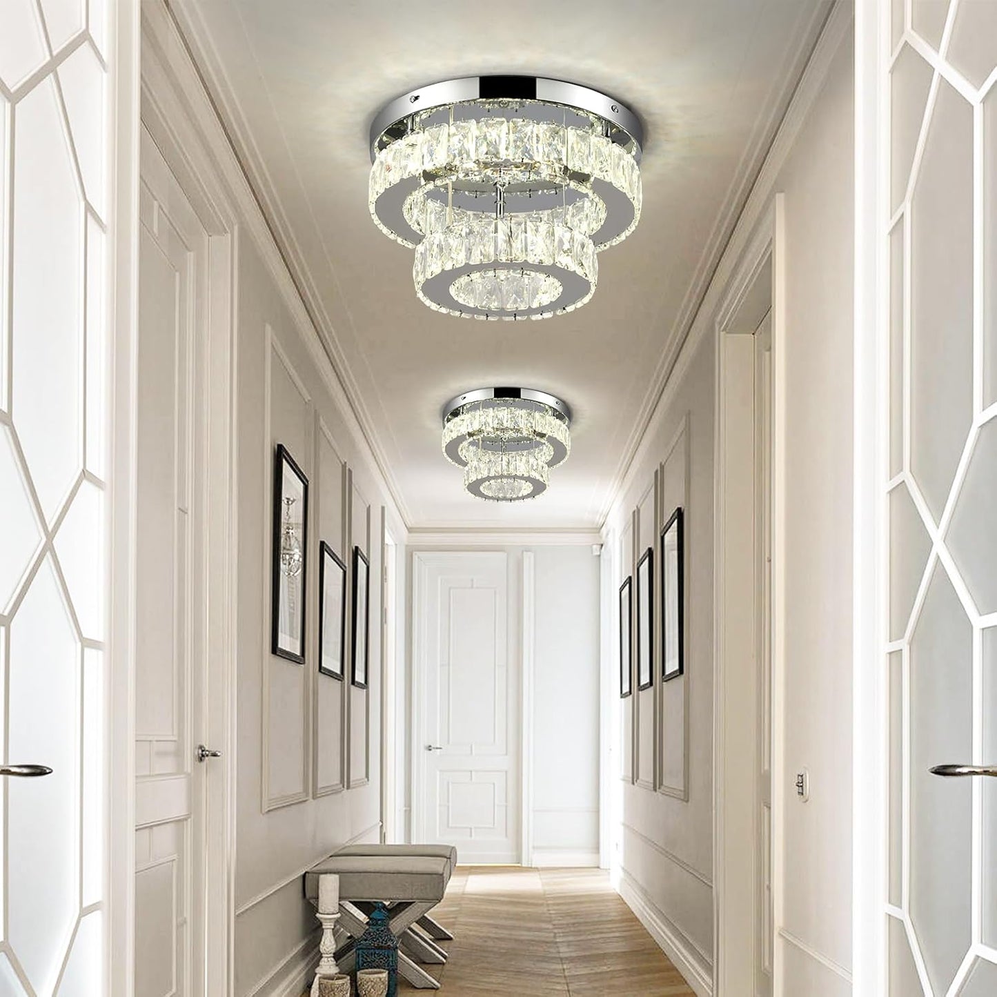 11.8 Modern Crystal Chandelier LED Flush Mount Ceiling Light Remote