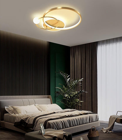 Modern LED Dimmable Ceiling Lamp with Remote Control. Gold Pendant Light 42cm for Bedroom. Kids Room. Dining Room. Kitchen. Office