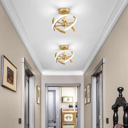 LED Ceiling Light. Elegant Gold Curved Design with 4 Strips. 22W Modern Ceiling Fixture for Hallway. Office. Bedroom. Kitchen. Living Room. Dining Room (Cool White 6000K)