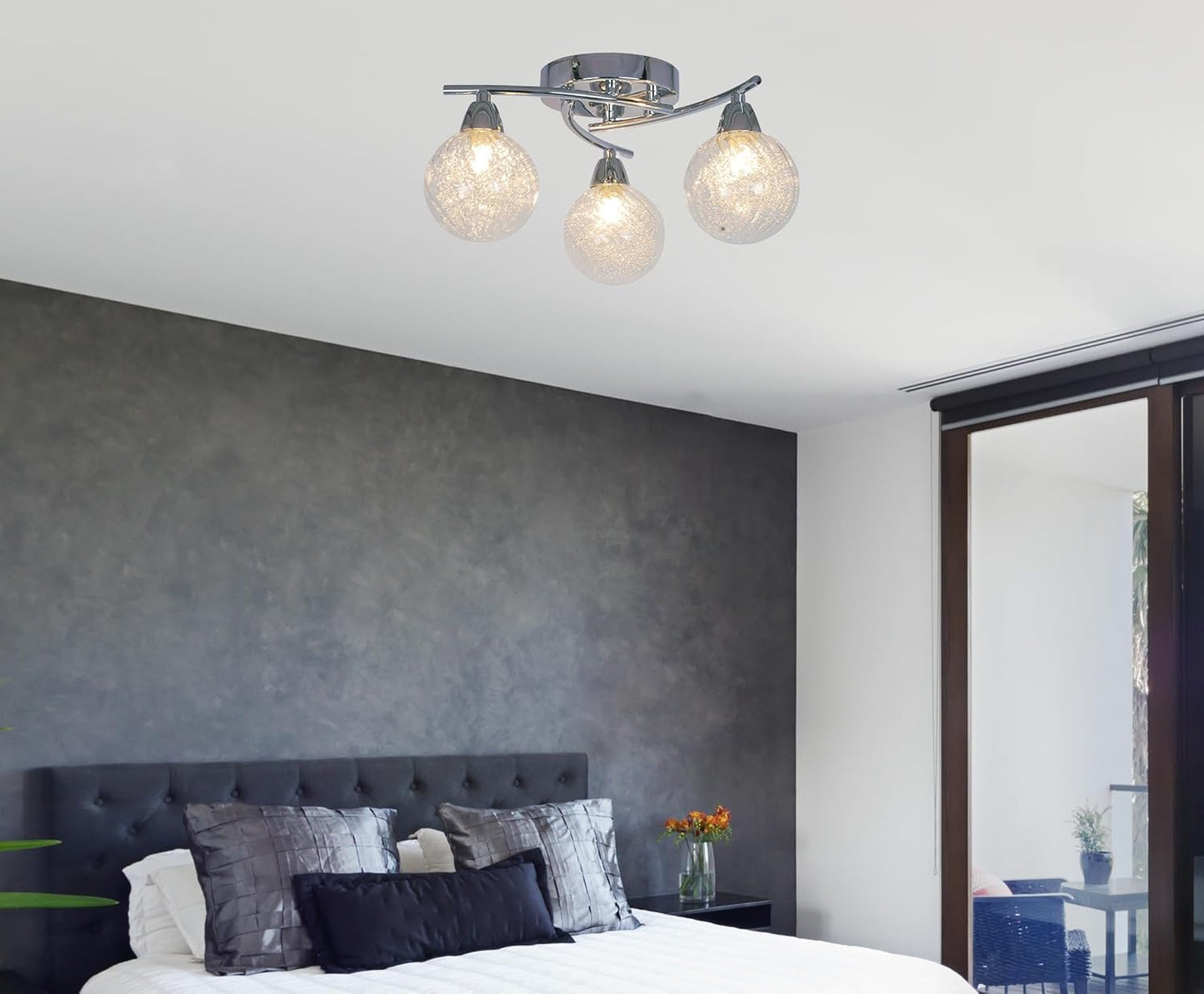 3xG9 LED Semi-Flush Ceiling Light – Polished Chrome Finish. 12W Natural White Lighting for Living Rooms. Bedrooms. Kitchens. and Hallways