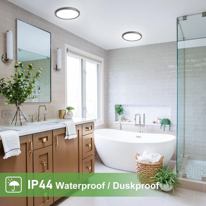 15W 1800LM LED Ceiling Light. Ultra Thin 18cm Round Black Flush Mount Lamp IP44 Waterproof. 3000K/4000K/6500K for Bathroom. Bedroom. Kitchen. Living Room. Toilet. Utility Room