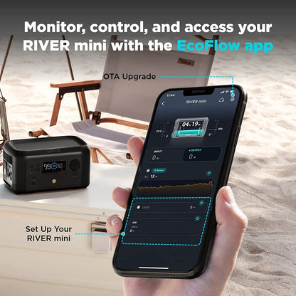 EF ECOFLOW River Mini 210Wh  Portable Power Station . Backup Lithium Battery. Fast Charging. 110V/300W AC Outlets. DC and USB Ports. Solar Generator for Outdoor Camping Travel Hunting Emergency | Best Solar