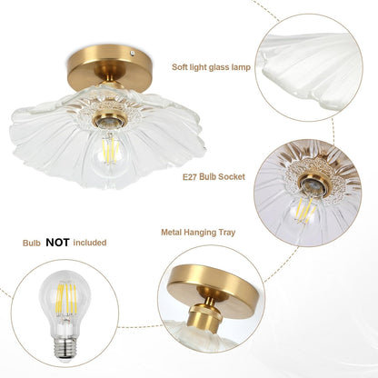 Flush Mount Ceiling Light Chandelier – Clear Glass Shade. 1-Light Fixture for Rooms