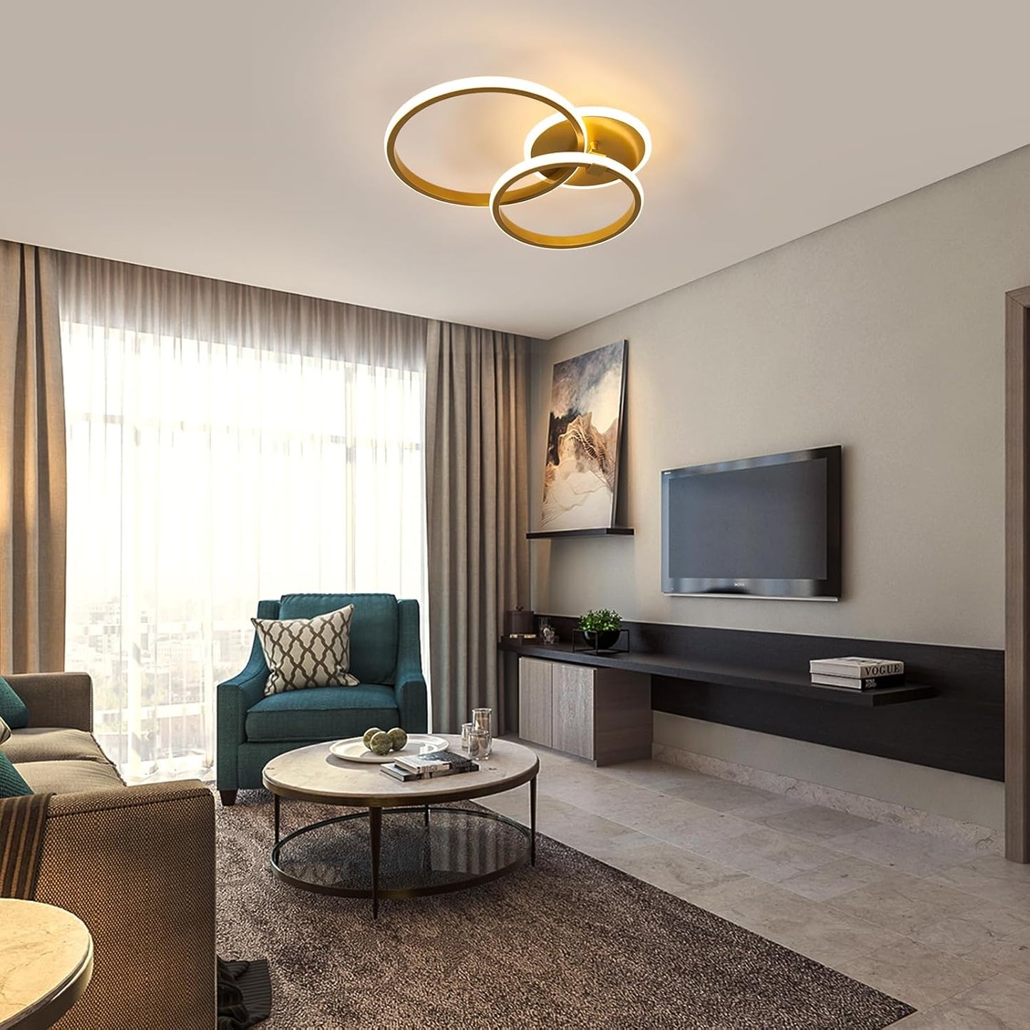 Modern LED Ceiling Lamp. 42W 4700LM Gold Round Chandelier Ceiling Light for Living Room. Bedroom. Dining Room. Office (3000K Warm White)