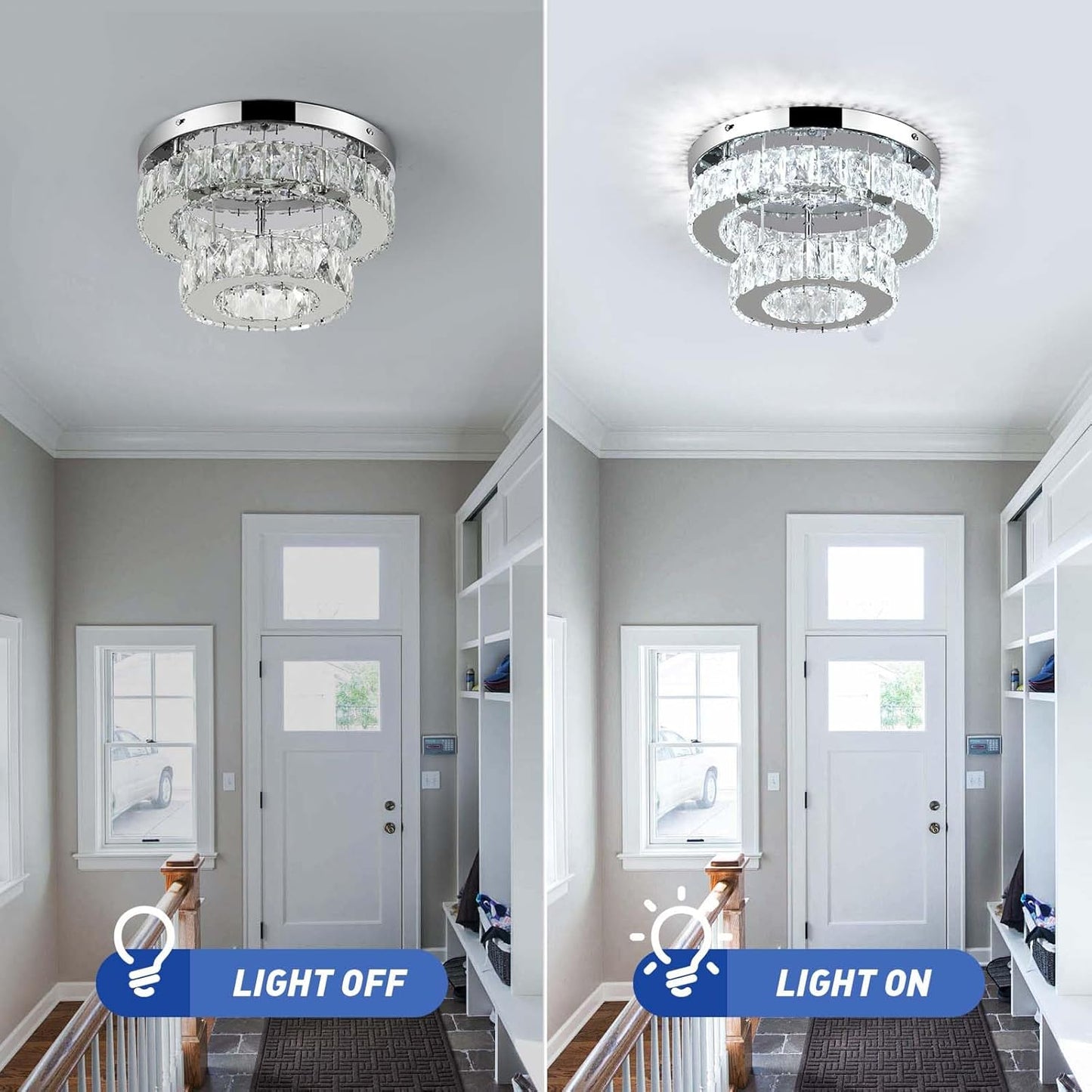 Crystal LED Ceiling Light 30cm. Modern Flush Mount Chandelier 30W