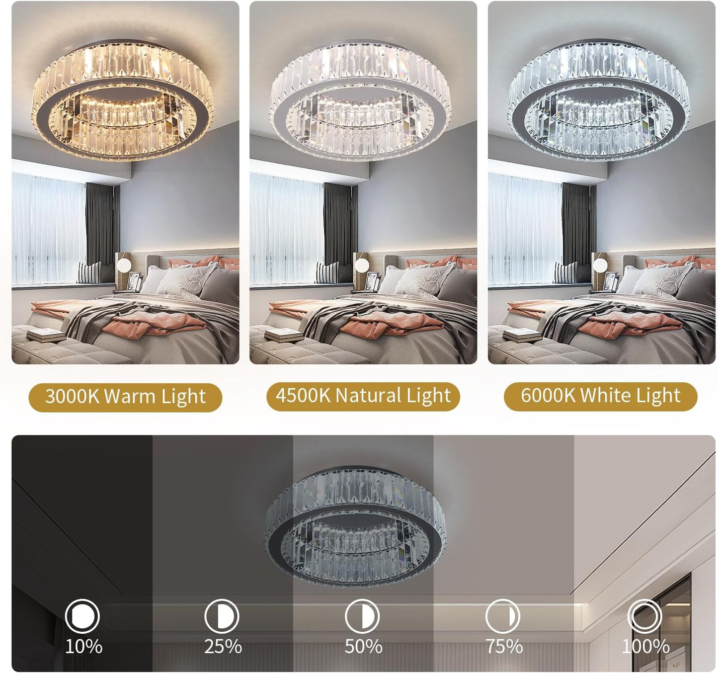 Crystal LED Ceiling Light Modern Flush Mount Chandelier Lamp