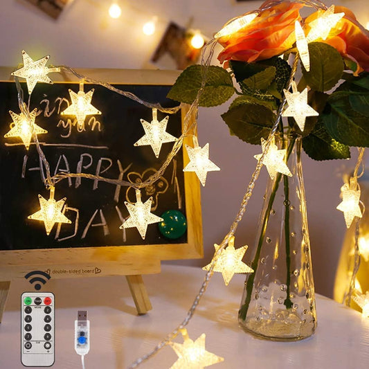 Clerance Sale -LED String Lights. Mains Powered 20 LED Star Christmas Lights with Remote Control 300cm. 8 Modes Fairy Lights for Girls Bedroom. Xmas Lights for Christmas Decoration Indoor Outdoor