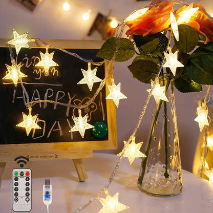 Clerance Sale -LED String Lights. Mains Powered 20 LED Star Christmas Lights with Remote Control 300cm. 8 Modes Fairy Lights for Girls Bedroom. Xmas Lights for Christmas Decoration Indoor Outdoor
