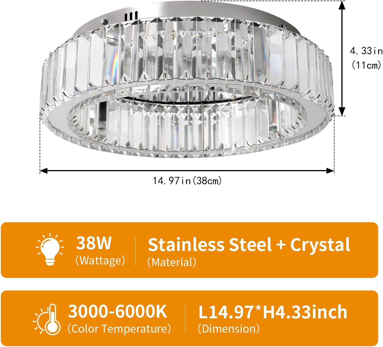 Crystal LED Ceiling Light Modern Flush Mount Chandelier Lamp