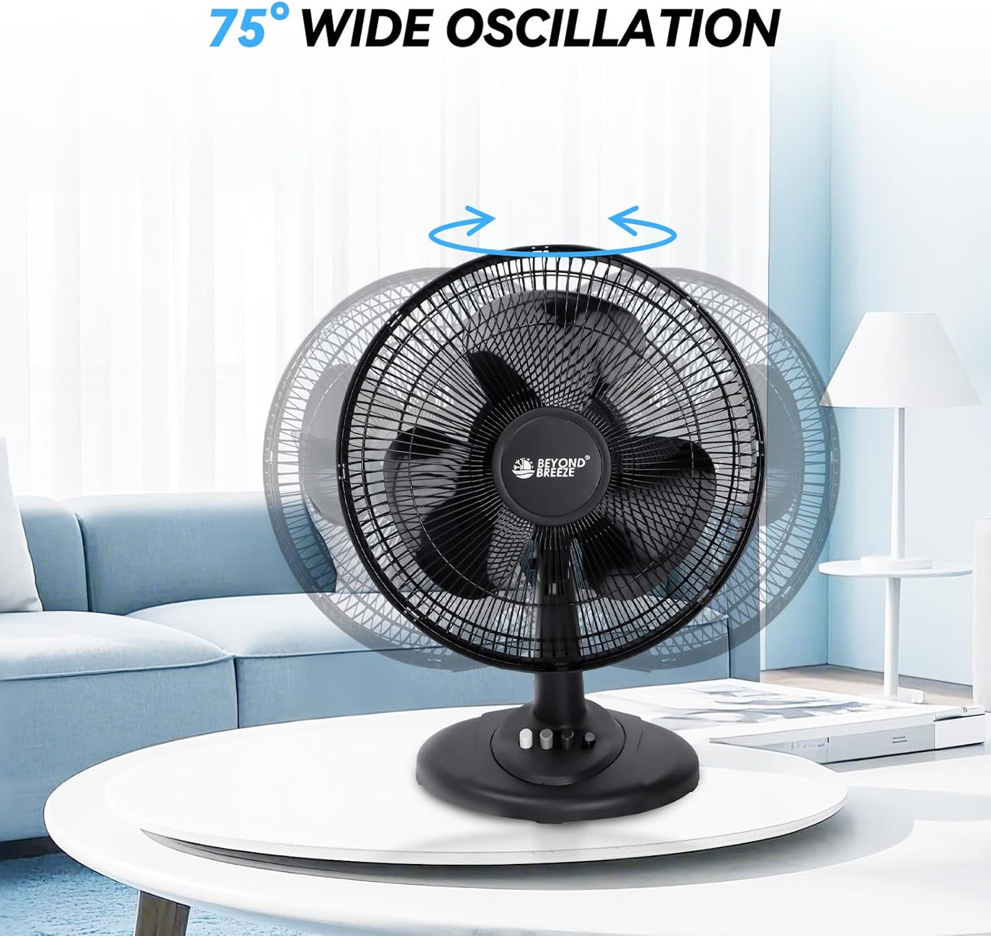 Black Grille 12 Oscillating Table Fan with Adjustable Speed Setting