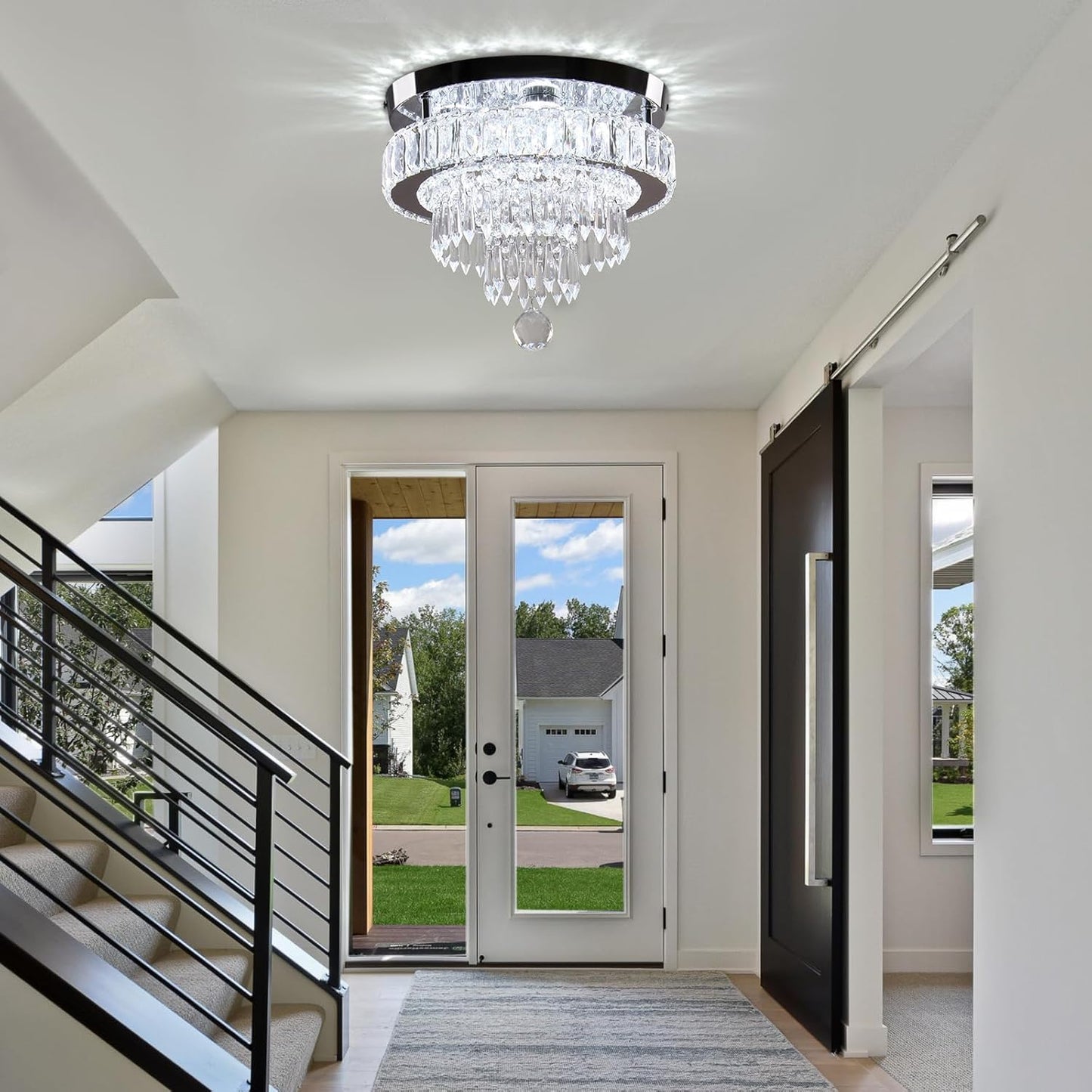 11.8 Crystal LED Ceiling Light Modern Dimmable Flush Mount Chandelier