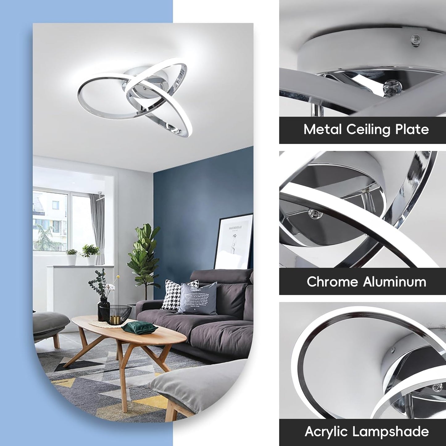 Dimmable LED Ceiling Light 42W – Modern Silver 40cm Lamp with Remote