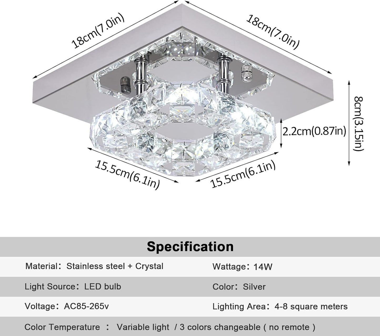 Modern Square K9 Crystal LED Chandelier Flush Mount Ceiling Light