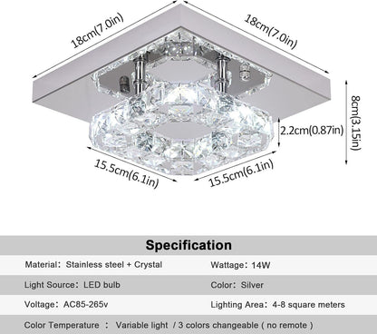 Modern Square K9 Crystal LED Chandelier Flush Mount Ceiling Light