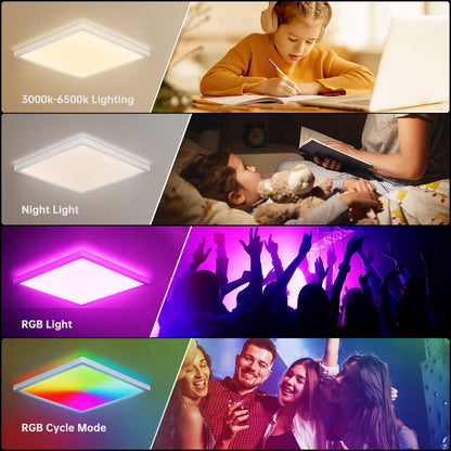 RGB LED Ceiling Light with Remote. 24W Dimmable Flush Mount