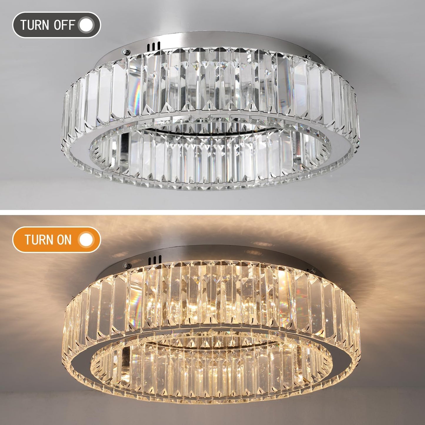 Modern Crystal Ceiling Light LED Chandelier Flush Mount with Remote