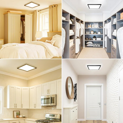 22cm Black LED Ceiling Light. 18W 1950LM Modern Square Flush Mount Fixture. Waterproof 3000K/4000K/6500K Lamp for Bathroom. Kitchen. Hallway. Bedroom. Porch. Toilet