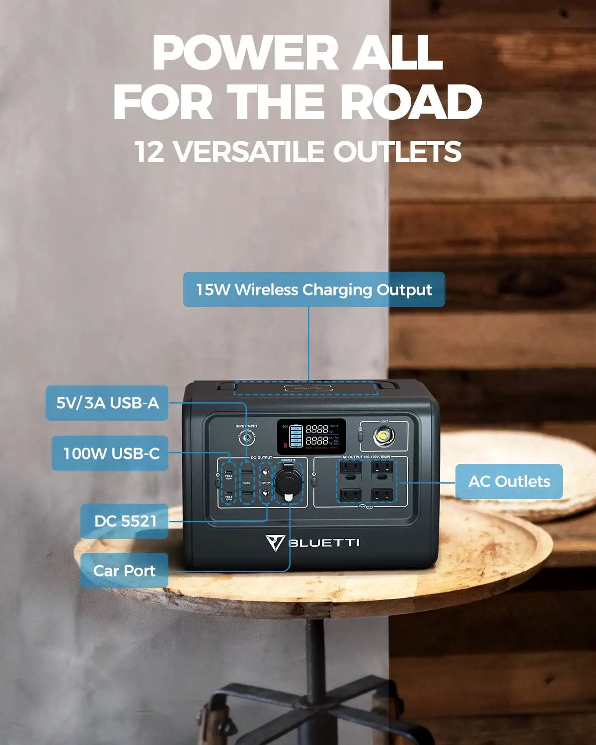 BLUETTI EB70S Portable Power Station - 716Wh LiFePO4 Battery Backup w/ 4 800W AC Outlets (1.400W Peak). 100W Type-C. Solar Generator for Road Trip. Off-grid. Power Outage | Best Solar