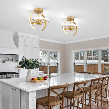 LED Ceiling Light. Elegant Gold Curved Design with 4 Strips. 22W Modern Ceiling Fixture for Hallway. Office. Bedroom. Kitchen. Living Room. Dining Room (Cool White 6000K)