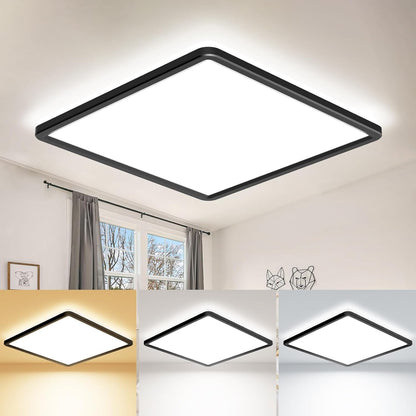 22cm Black LED Ceiling Light. 18W 1950LM Modern Square Flush Mount Fixture. Waterproof 3000K/4000K/6500K Lamp for Bathroom. Kitchen. Hallway. Bedroom. Porch. Toilet