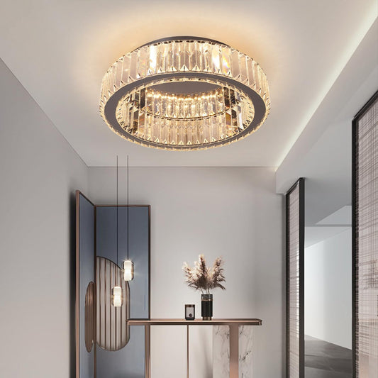 Modern Crystal Ceiling Light LED Chandelier Flush Mount with Remote