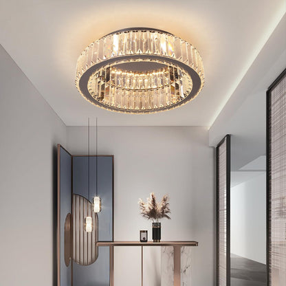 Modern Crystal Ceiling Light LED Chandelier Flush Mount with Remote