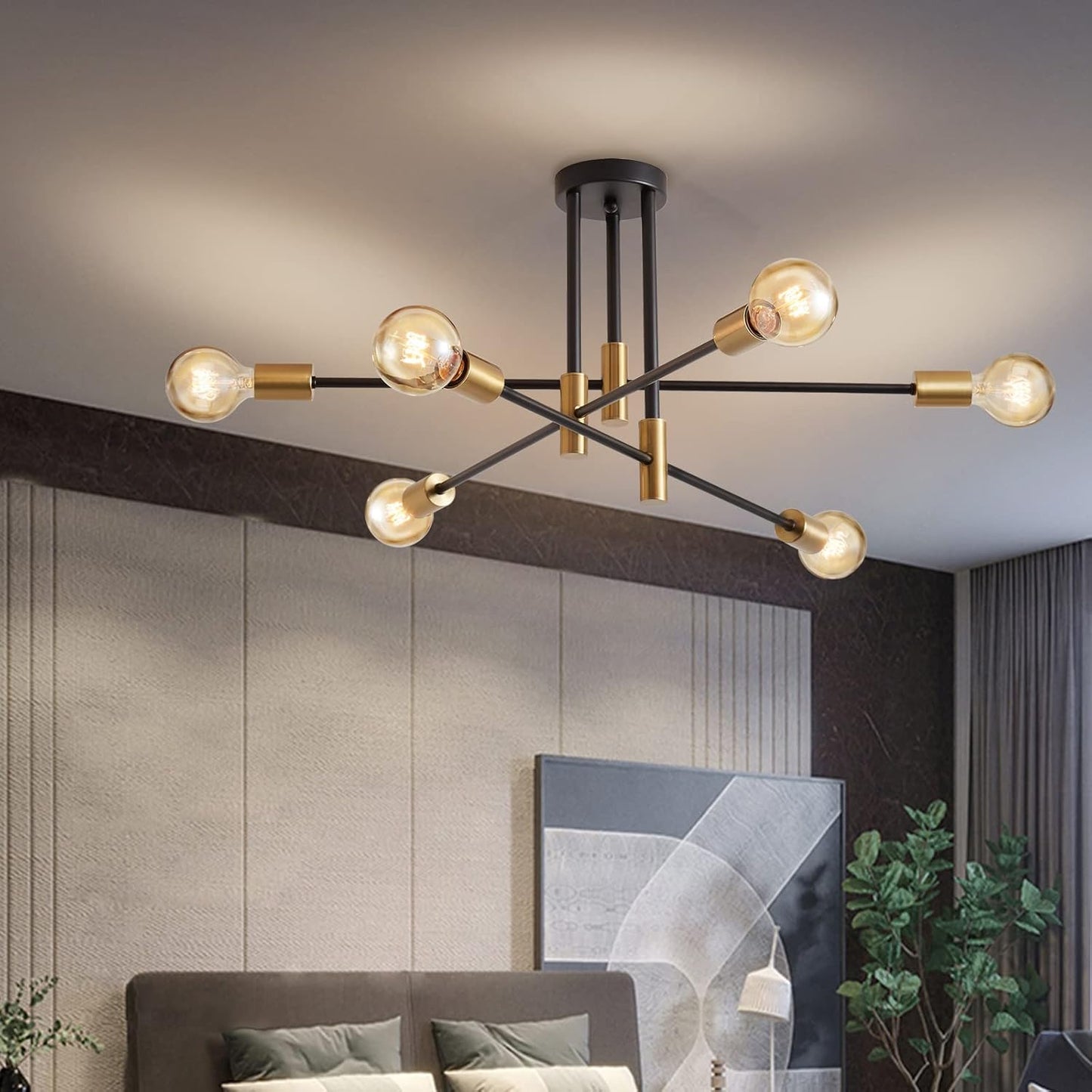 Black Gold Sputnik Chandelier 6 Lights E27 Ceiling Light Fixture