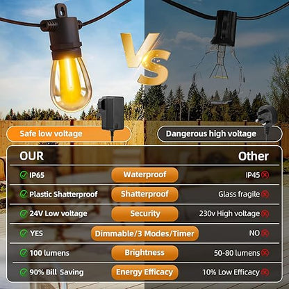 200FT Outdoor Festoon Lights with Remote and LED Bulbs
